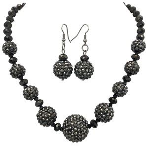 Black Disco Ball Bling Bead Necklace Earrings Set